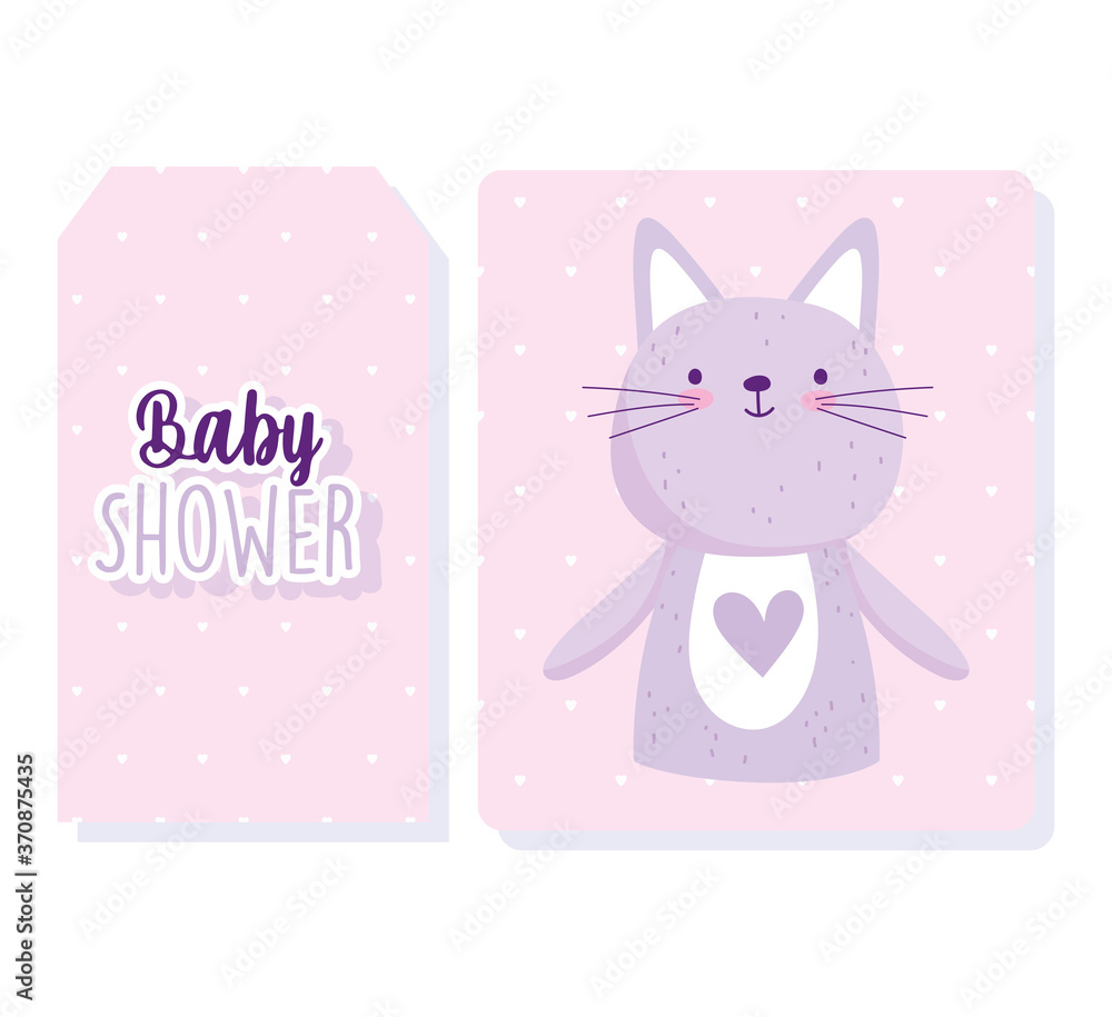 baby shower, cute cat animal portrait hearts background invitation card cartoon baby shower, cute cat animal portrait hearts background invitation card cartoon