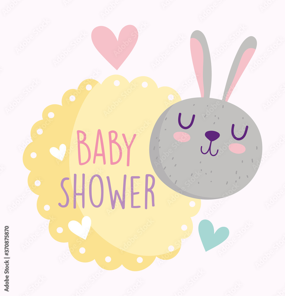 Fototapeta premium baby shower, cartoon face rabbit hearts lovely adorable invitation card