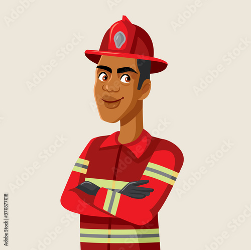 Rescue Male Firefighter Character in Safe Helmet and Uniform
