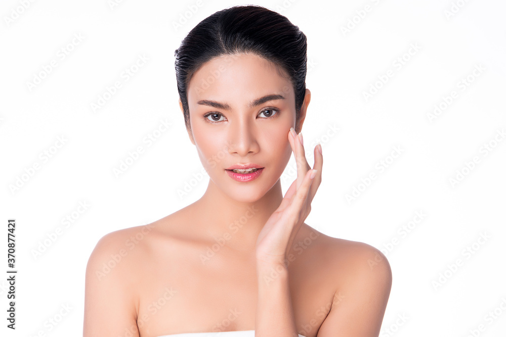 Beautiful Young asian Woman with Clean Fresh Skin, on white background, Face care, Facial treatment, Cosmetology, beauty and spa, Asian women portrait Beautiful Young asian Woman with Clean Fresh Skin, on white background, Face care, Facial treatment, Cosmetology, beauty and spa, Asian women portrait