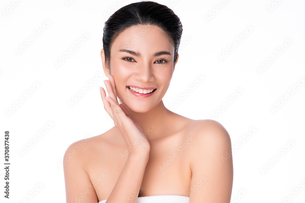 Beautiful Young asian Woman with Clean Fresh Skin, on white background, Face care, Facial treatment, Cosmetology, beauty and spa, Asian women portrait Beautiful Young asian Woman with Clean Fresh Skin, on white background, Face care, Facial treatment, Cosmetology, beauty and spa, Asian women portrait