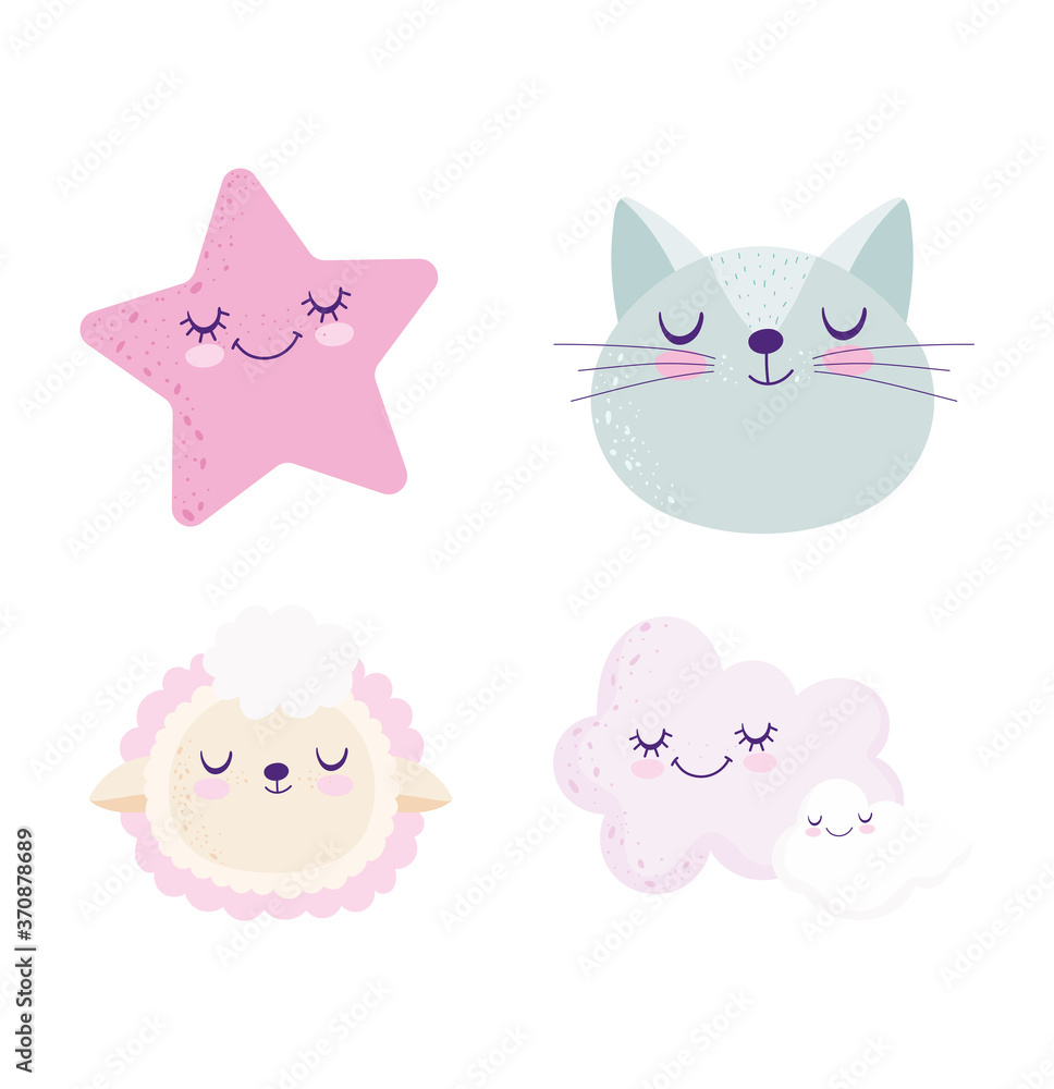 baby shower, cute cat sheep clouds star cartoon, theme invitation card