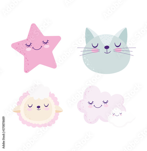 baby shower, cute cat sheep clouds star cartoon, theme invitation card