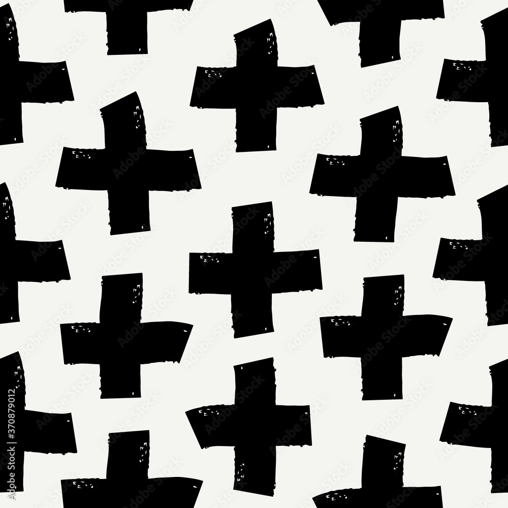 Paint brush strokes seamless pattern. Freehand grunge design background. Crosses motif modern minimal ornament Paint brush strokes seamless pattern. Freehand grunge design background. Crosses motif modern minimal ornament