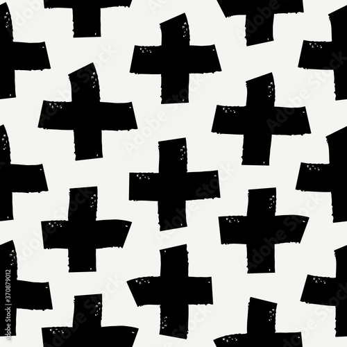 Paint brush strokes seamless pattern. Freehand grunge design background. Crosses motif modern minimal ornament