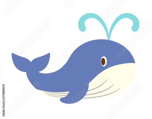 潮を吹く青いクジラのイラスト