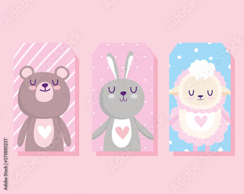 baby shower, cute rabbit sheep and bear cartoon celebration card