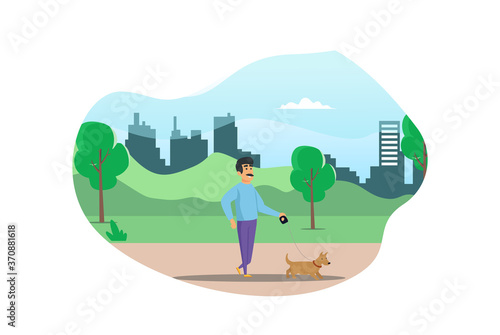 Fototapeta Naklejka Na Ścianę i Meble -  Illustration Young people doing physical activity outdoors at the park, they are running, cycling and bring the dog, healthy lifestyle  Suitable for Diagrams, Infographics, And Other Graphic Asset