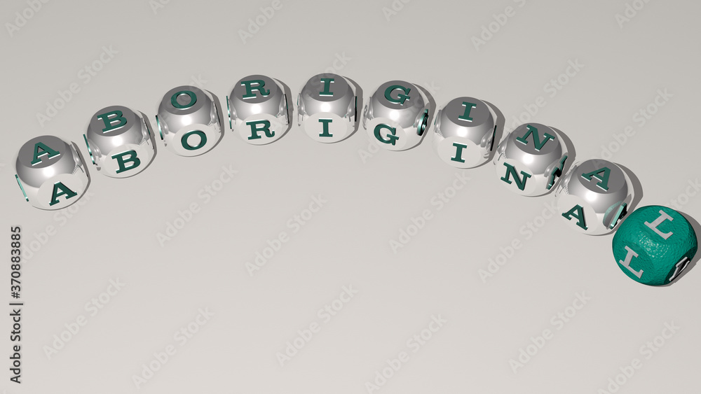 ABORIGINAL curved text of cubic dice letters. 3D illustration. background and art ABORIGINAL curved text of cubic dice letters. 3D illustration. background and art