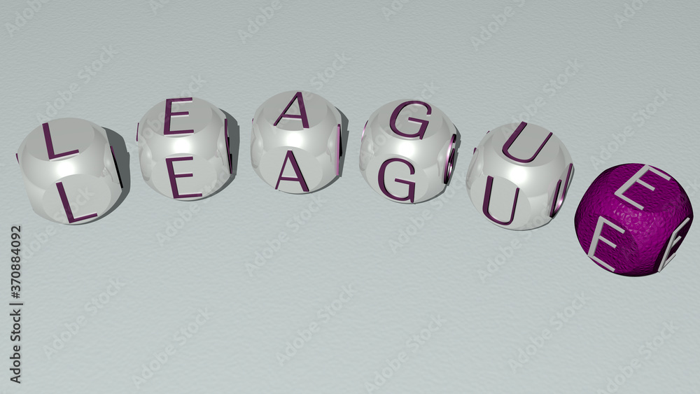 league curved text of cubic dice letters. 3D illustration. football and editorial league curved text of cubic dice letters. 3D illustration. football and editorial