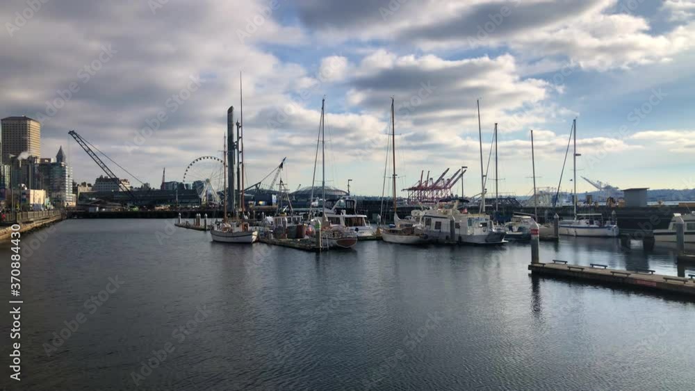 Seattle waterfront with yachts in the marina Seattle waterfront with yachts in the marina