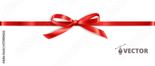 Banner with gift bow. Red ribbon isolated. Gift card design template. Vector holiday decoration. Great for christmas and birthday cards, sale banners. Easy to change colors and reposition the bow.
