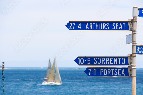 Directional signpost at St. Leonard's Beach