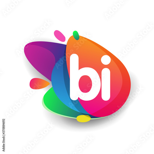 Letter BI logo with colorful splash background, letter combination logo design for creative industry, web, business and company.