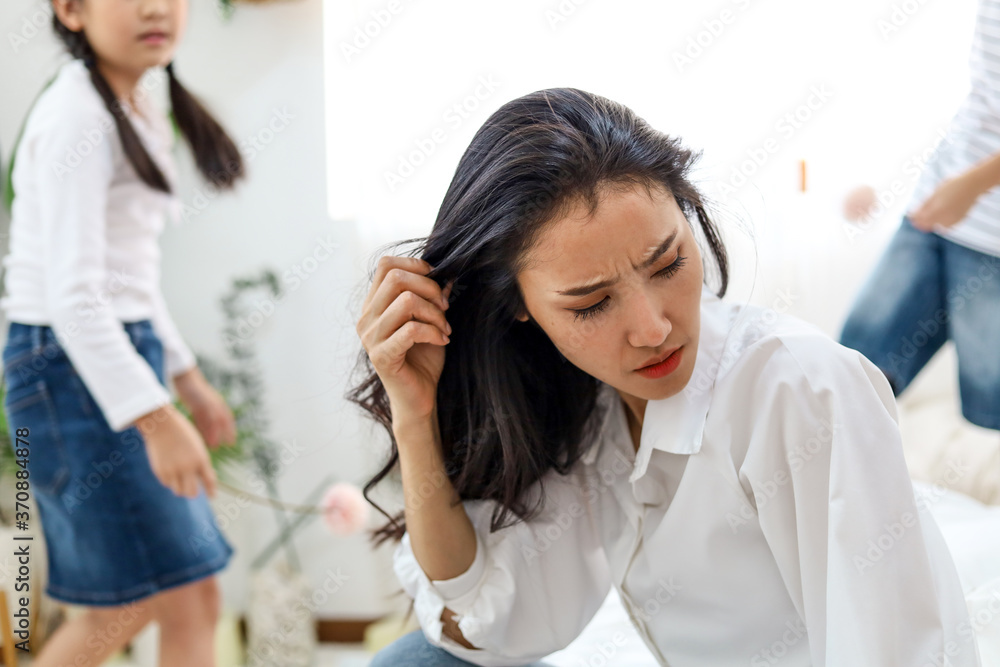 Single mother Feeling overwhelmed and anxious about raising their children During the long weekend. Single mother Feeling overwhelmed and anxious about raising their children During the long weekend.