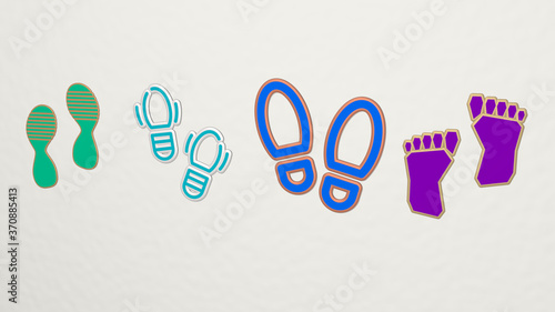 footprints 4 icons set. 3D illustration. background and beach