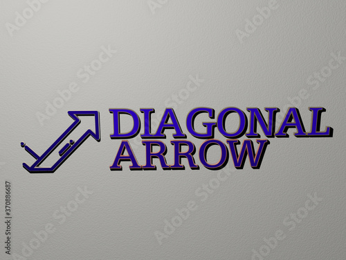 diagonal arrow icon and text on the wall. 3D illustration. background and abstract