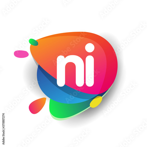 Letter NI logo with colorful splash background, letter combination logo design for creative industry, web, business and company.