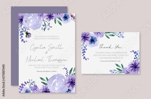 Purple Floral Elegant Wedding Invitation