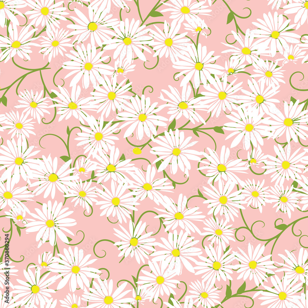 Abstract flowers hand drawn chamomile blossom sketch drawing seamless pattern vines pattern background design