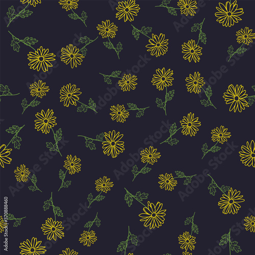 Abstract flowers hand drawn outline doodle chamomile blossom sketch drawing seamless pattern design