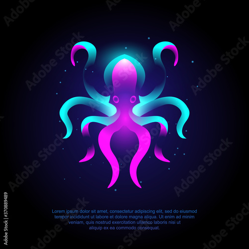 Animal octopus modern logo vector with neon vibrant colors, abstract.
