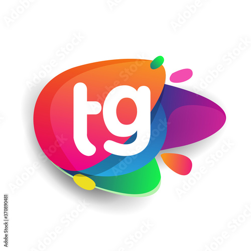Letter TG logo with colorful splash background, letter combination logo design for creative industry, web, business and company.