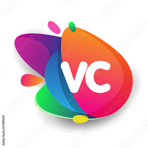 Letter VC logo with colorful splash background, letter combination logo design for creative industry, web, business and company.