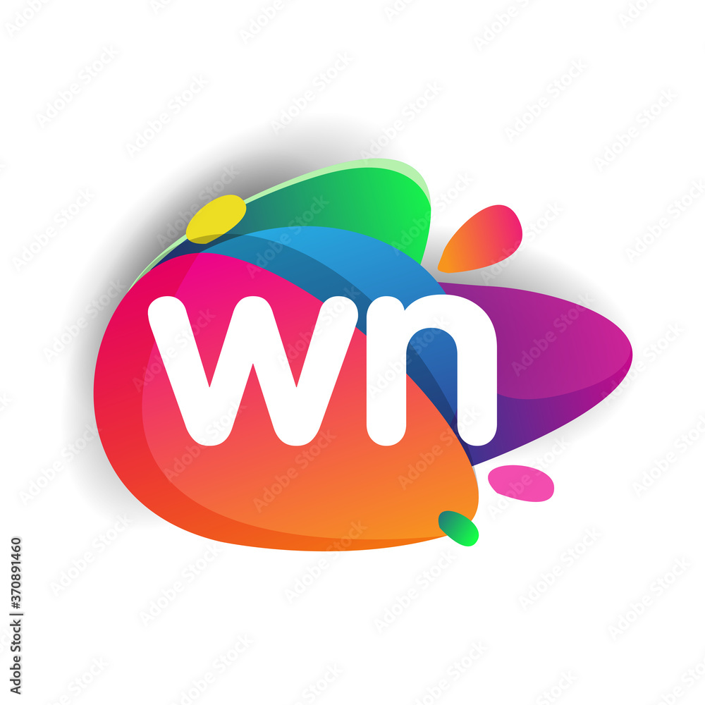 Letter WN logo with colorful splash background, letter combination logo ...