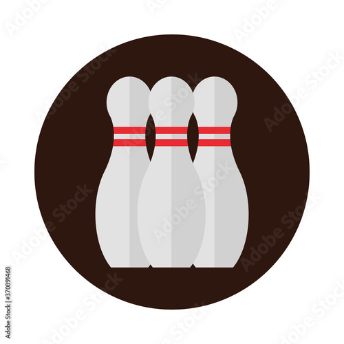 bowling skittles with red stripes game recreational sport block flat icon design