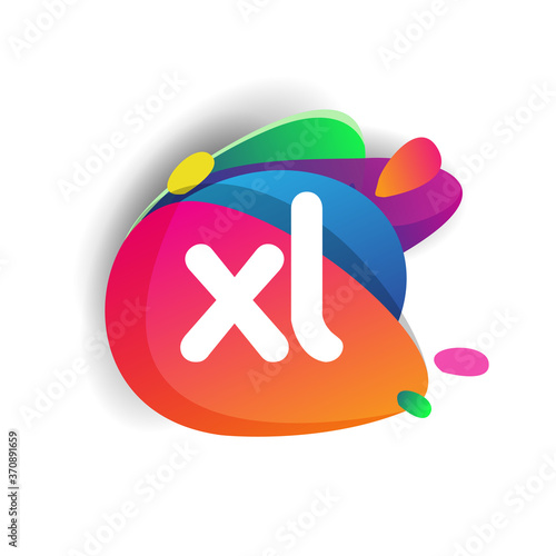 Letter XL logo with colorful splash background, letter combination logo design for creative industry, web, business and company.