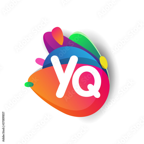 Letter YQ logo with colorful splash background, letter combination logo design for creative industry, web, business and company.