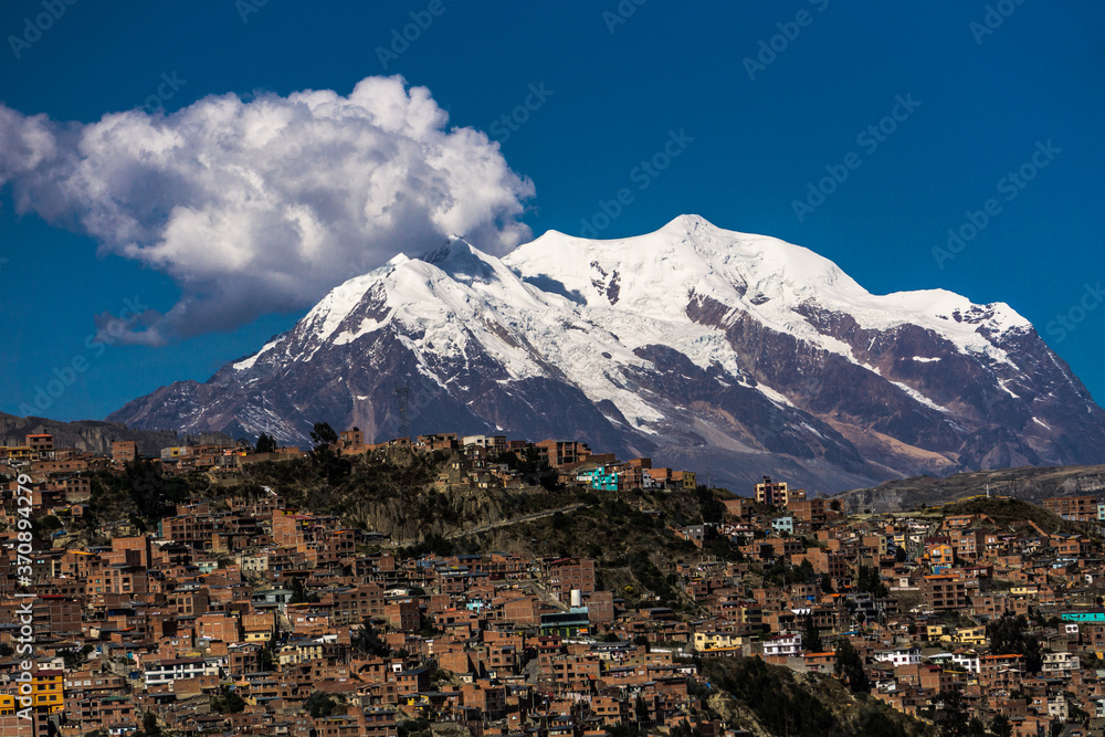 El Alto, La Paz, Bolivia. May, 21, 2019: View of the city of El Alto. Located at more than 4000 meters above sea level with the Andes Mountains in the background.