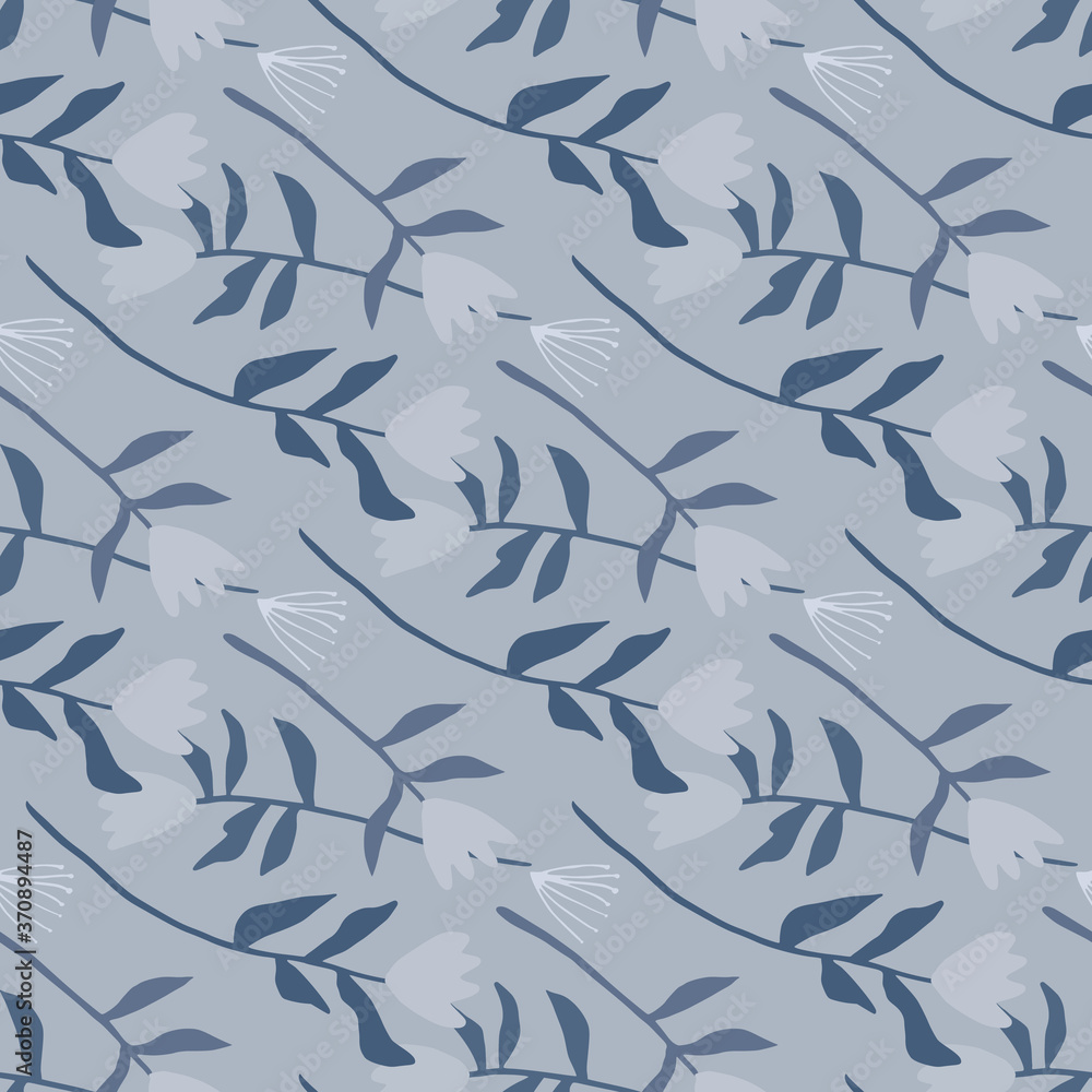 Seamless pale pattern with tulip hand drawn ornament. Flowers in navy blue color on light grey background. Seamless pale pattern with tulip hand drawn ornament. Flowers in navy blue color on light grey background.