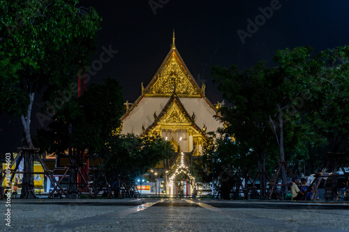 Bangkok, Thailand. March, 12, 2020: Night photography of temple located in Bangkok