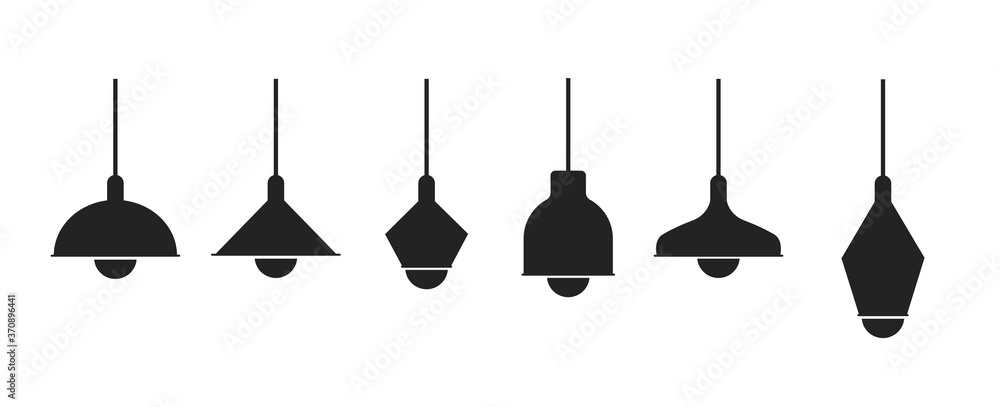 Vector set of pendant lamps. Modern chandeliers with a wound in shape and style. The power of the lamps. Blanks for flat illustrations. Vector set of pendant lamps. Modern chandeliers with a wound in shape and style. The power of the lamps. Blanks for flat illustrations.
