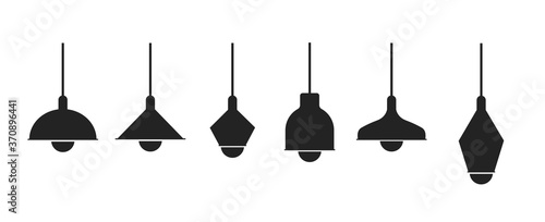 Vector set of pendant lamps. Modern chandeliers with a wound in shape and style. The power of the lamps. Blanks for flat illustrations.