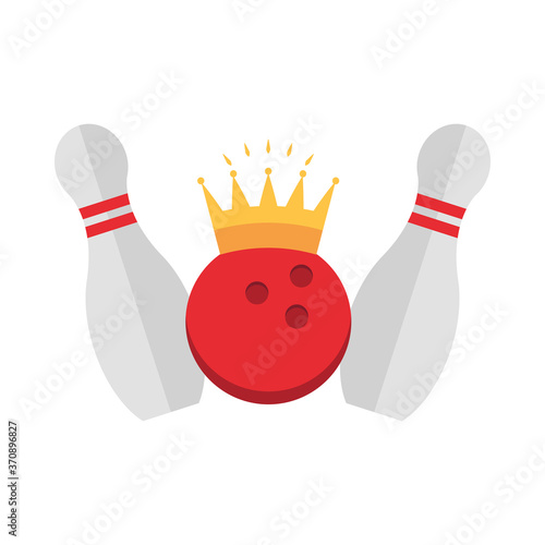 bowling skittles ball with crown game recreational sport flat icon design