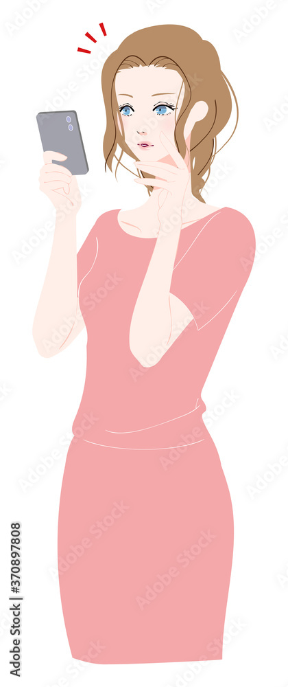 スマホを見て考える女性 スマホを見て考える女性