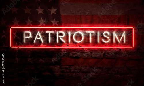 Neon Patriotism America Sign Flag USA Concept Art On Brick Wall