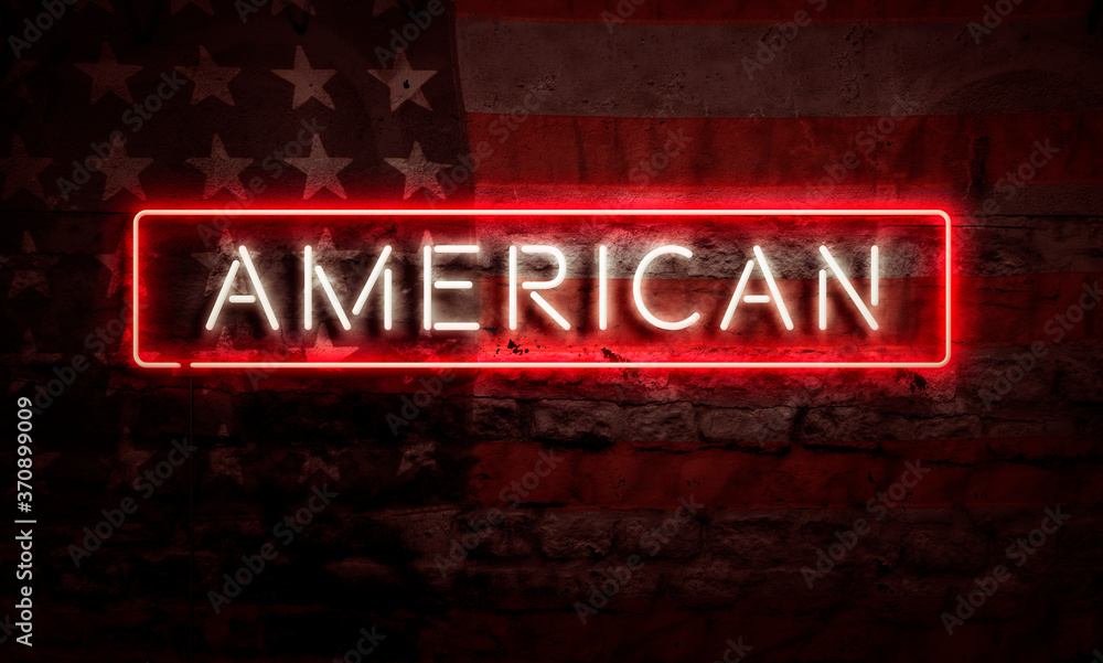Fototapeta premium Neon American Patriotic Sign USA Concept Art On Brick Wall