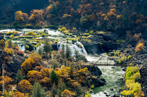 Autumn explodes at Pit River Falls. Fall River Mills, California, USA