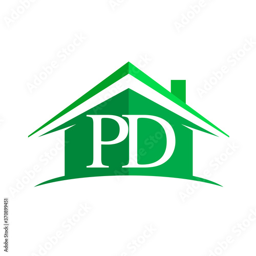 initial logo PD with house icon and green color, business logo and property developer