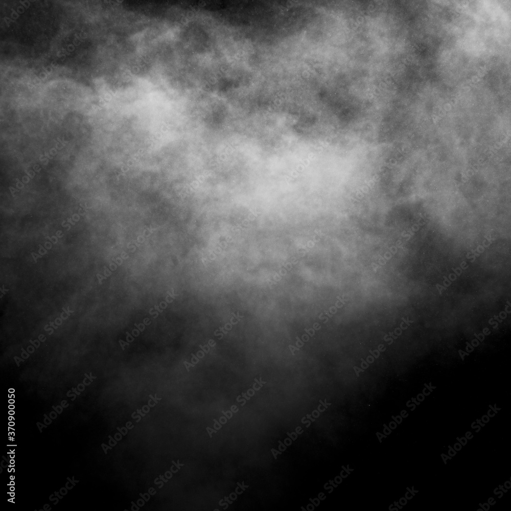 Smoke, steam, vape isolated on black background, looks like a cloud. Abstract background, design element