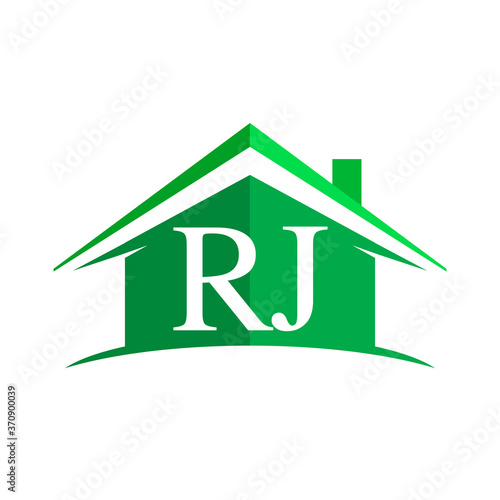 initial logo RJ with house icon and green color, business logo and property developer