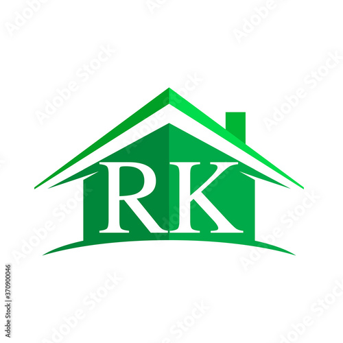 initial logo RK with house icon and green color, business logo and property developer