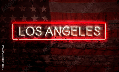 Los Angeles Neon Sign On Brick American Flag