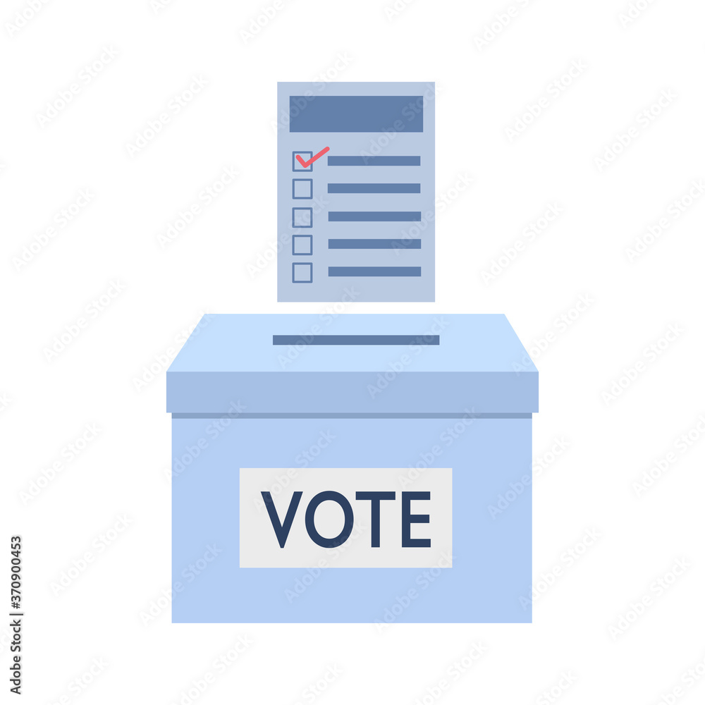 A completed paper ballot with a polling box. Election Day in the country. Voting flat vector illustration on white background. A completed paper ballot with a polling box. Election Day in the country. Voting flat vector illustration on white background.