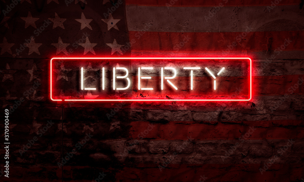 Obraz premium Liberty Patriotic Neon Sign On Brick American Flag