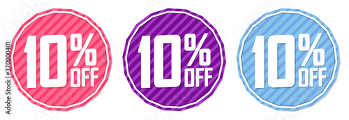 Set Sale 10% off banners, discount tags design template, promo app icons, vector illustration